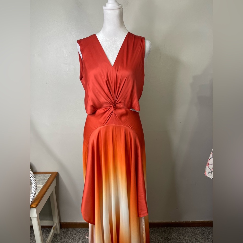 NWT MAJE Resia Ombré TIE-DYE SATIN SCARF DRESS Sz S Fit Flare maxi Party Event - Picture 5 of 14